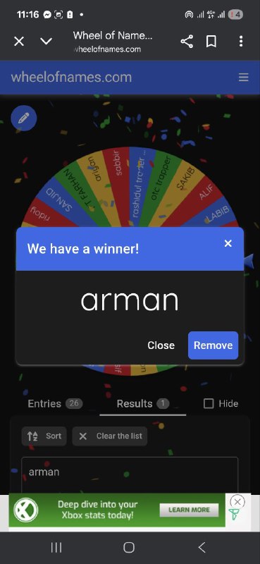 Wheel of Names Winner Announcement