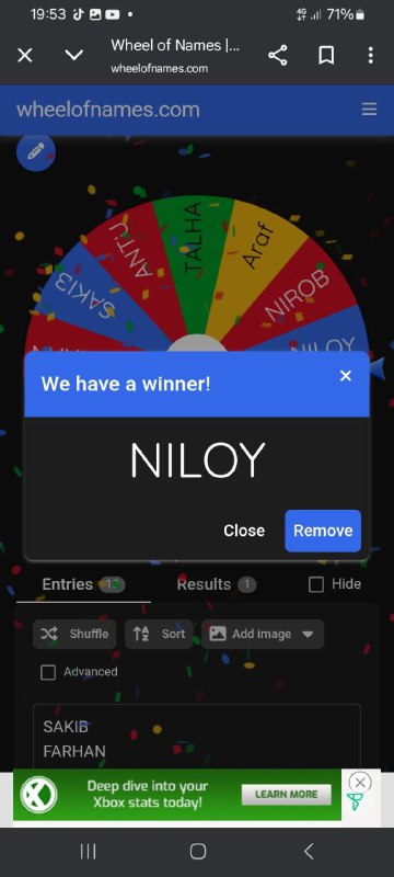 Wheel of Names Winner Announcement